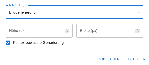 Einstellungen für die Bildgenerierung mit Optionen für die Bildgröße