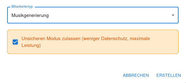 Einstellungen für die Musikgenerierung